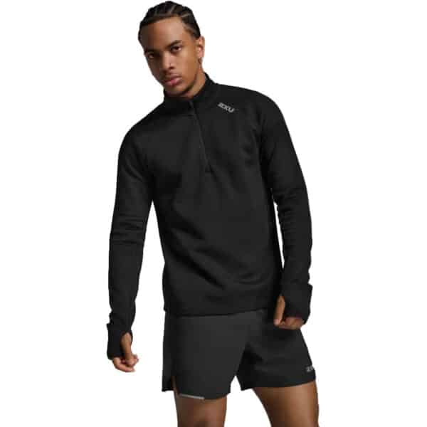 2xu-ignition-hyper-haptic-14-zip-fleece-black-silver-reflective-mens-21x2xumr7349a 2XU Ignition Haptic 1/4 Zip, hlý peysa karla - Image 1